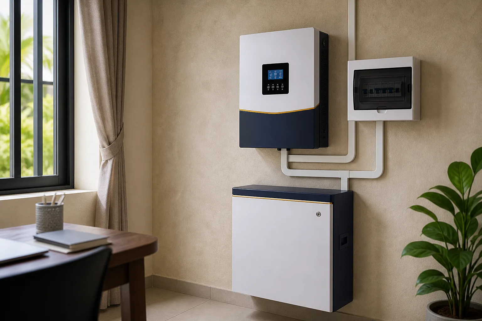 Compact inverter and battery backup installation
