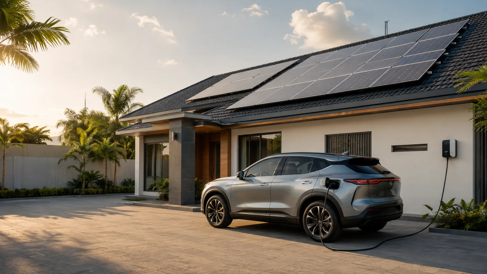 Electric vehicle charging at a Ghanaian home with rooftop solar